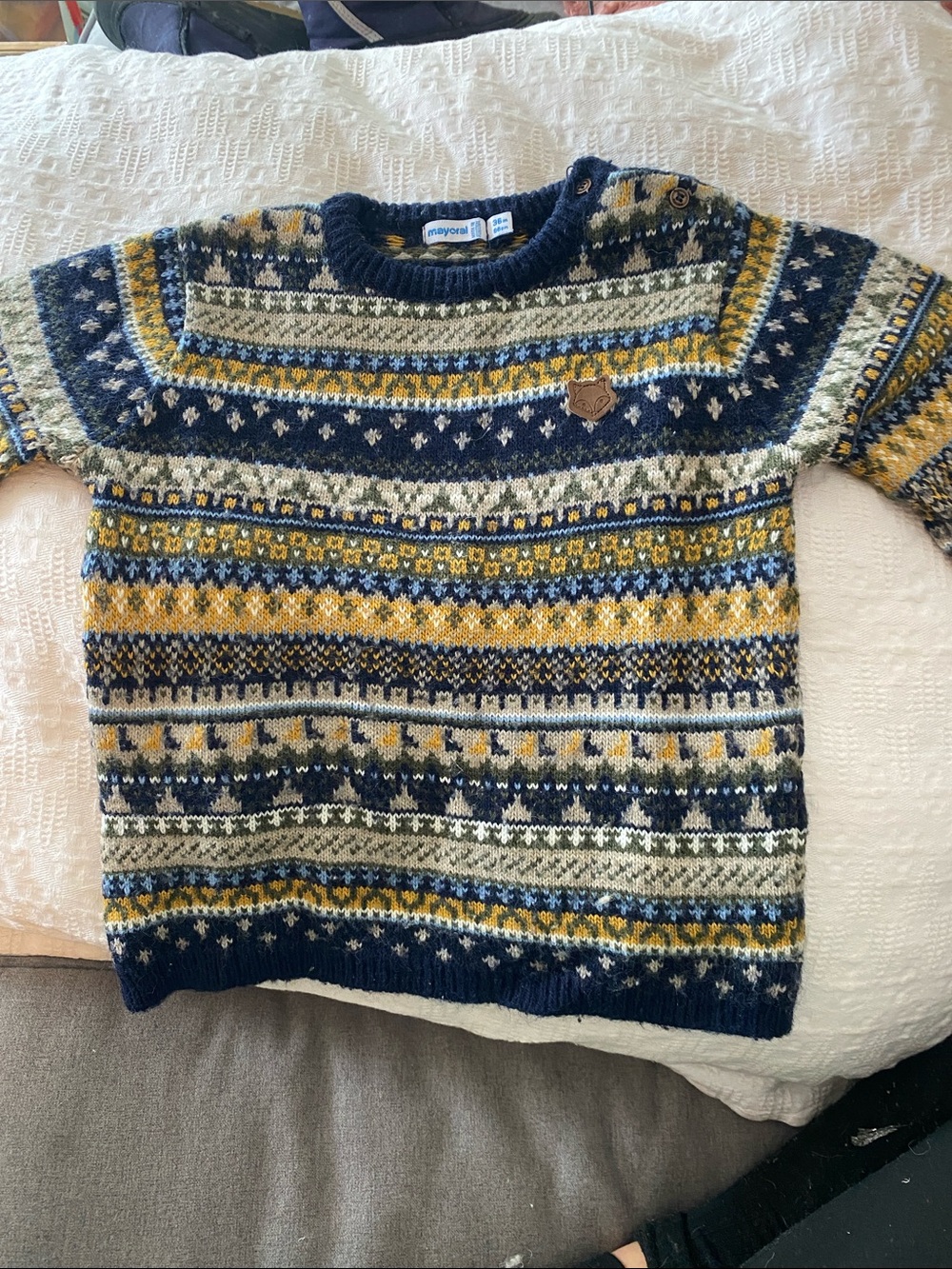 Mayoral Navy, Yellow and Gray Fair Isle Crewneck Sweater